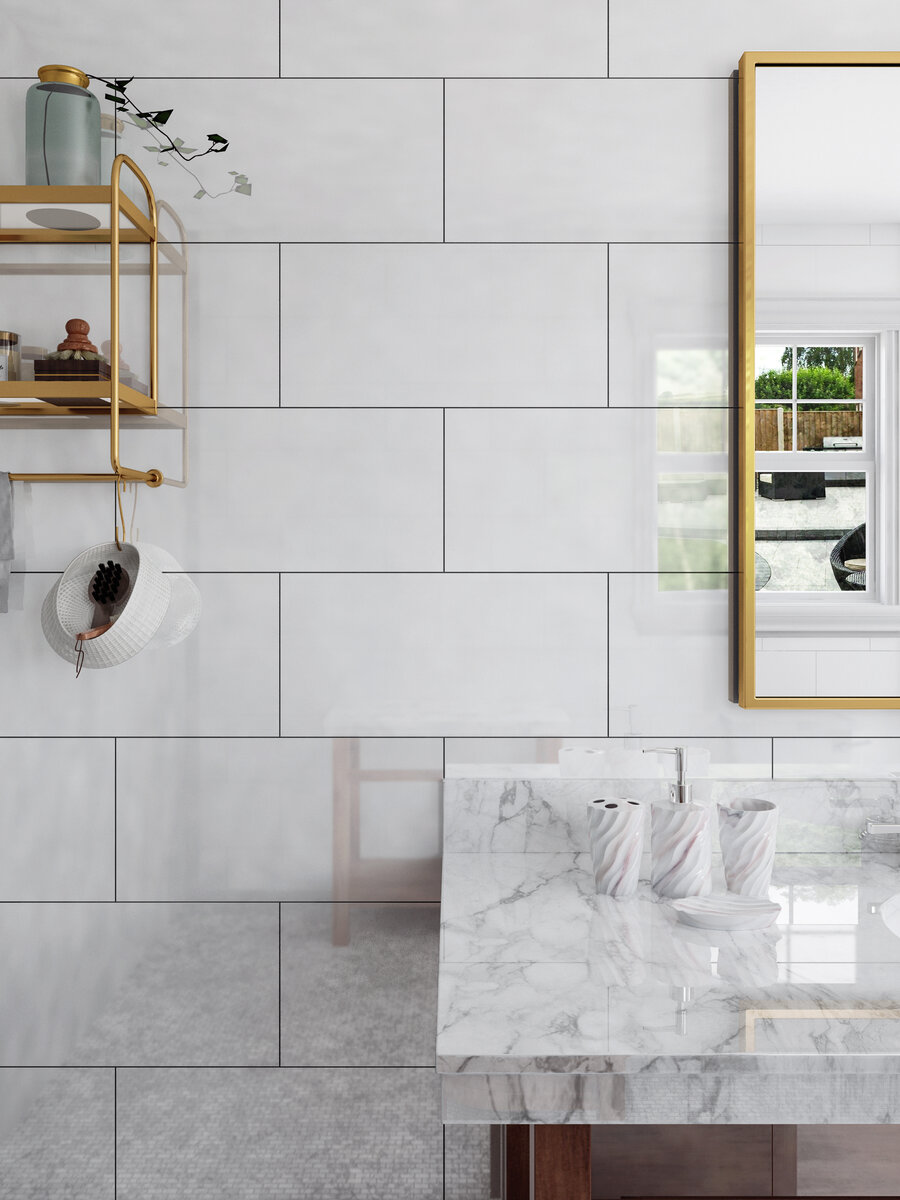 Everest White Gloss Wall & Floor Tile - 600x300mm