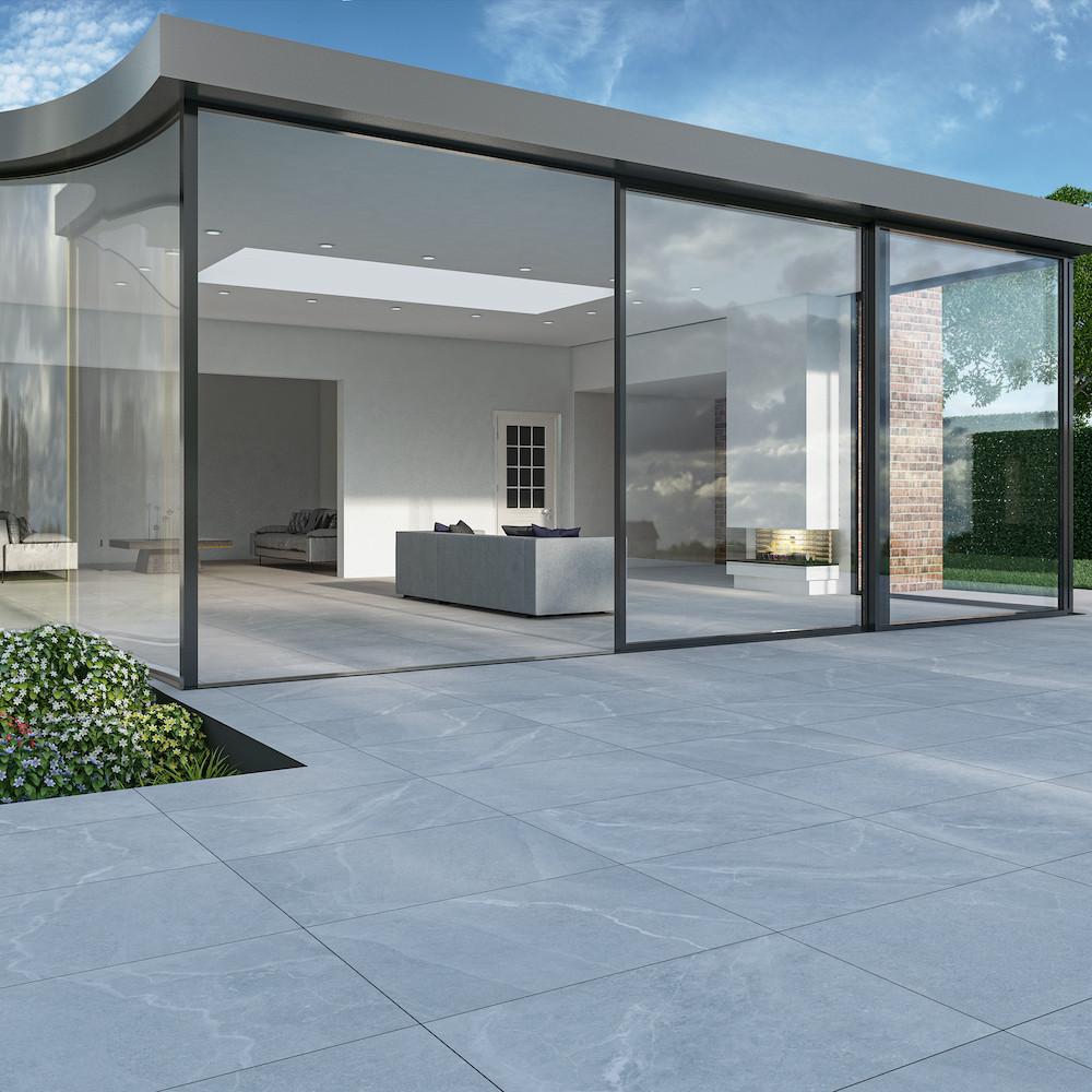 Roca White Slate Effect Outdoor Porcelain Paving Slabs - 900x600mm