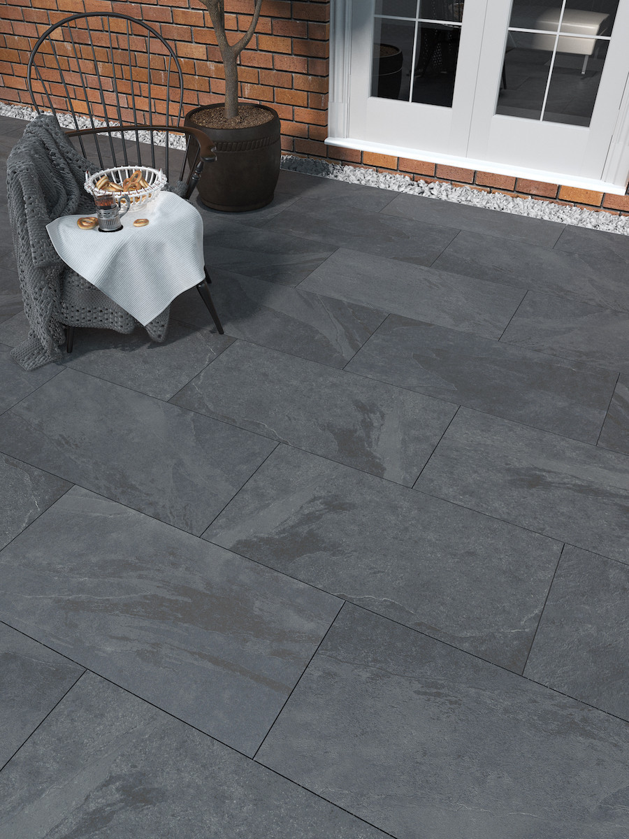 Bavaria Anthracite Virtue Vitrified Porcelain Paving Slabs - 1200x600 Pack