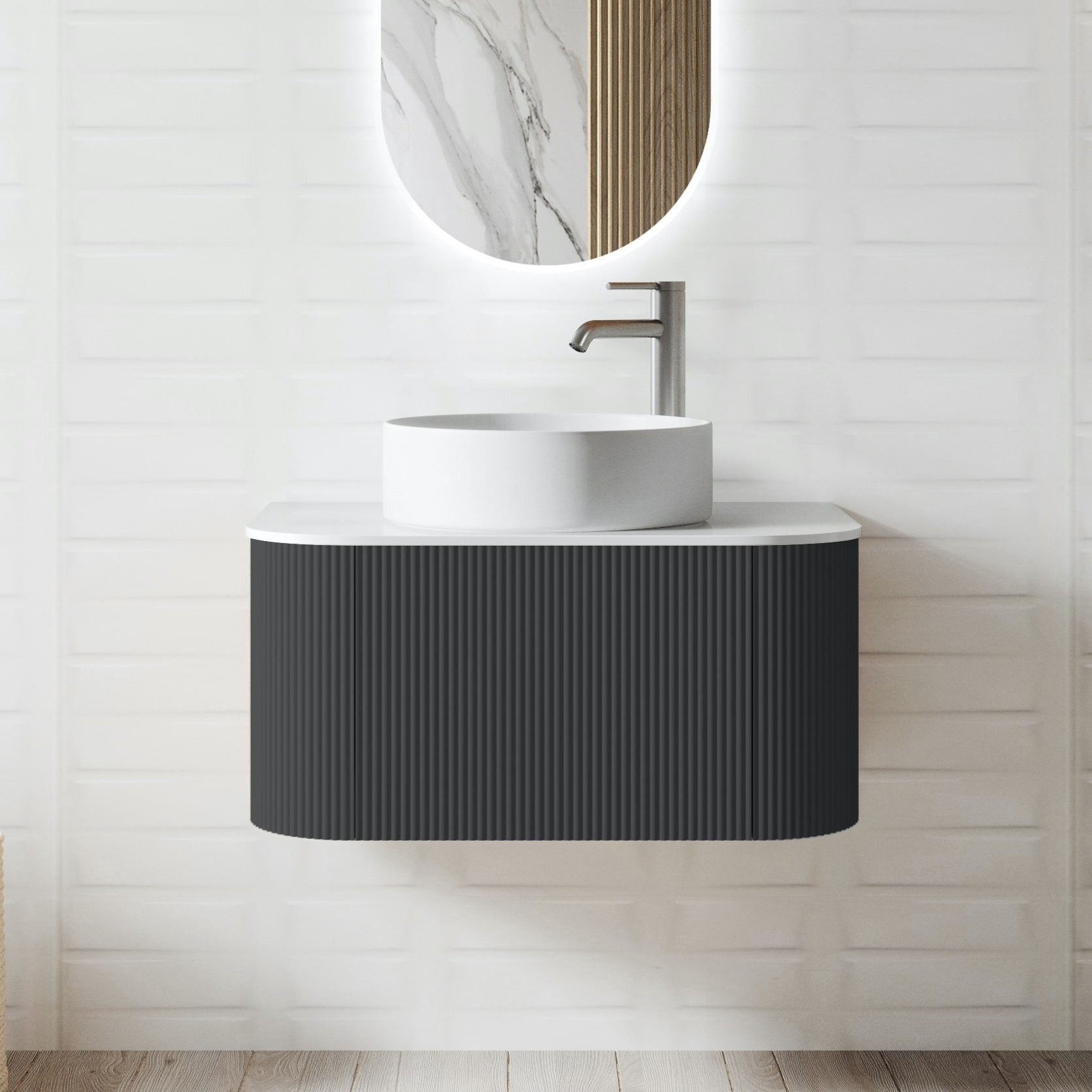 Bali Solid Wood Fluted Anthracite Vanity - 600mm|750mm|900mm
