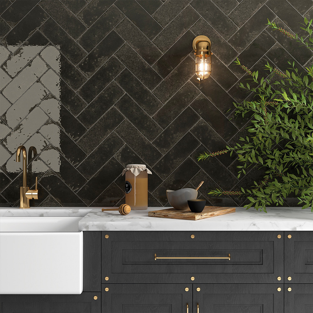 Bellissima Nero Brick Effect Porcelain Wall & Floor Tile - 100x300mm