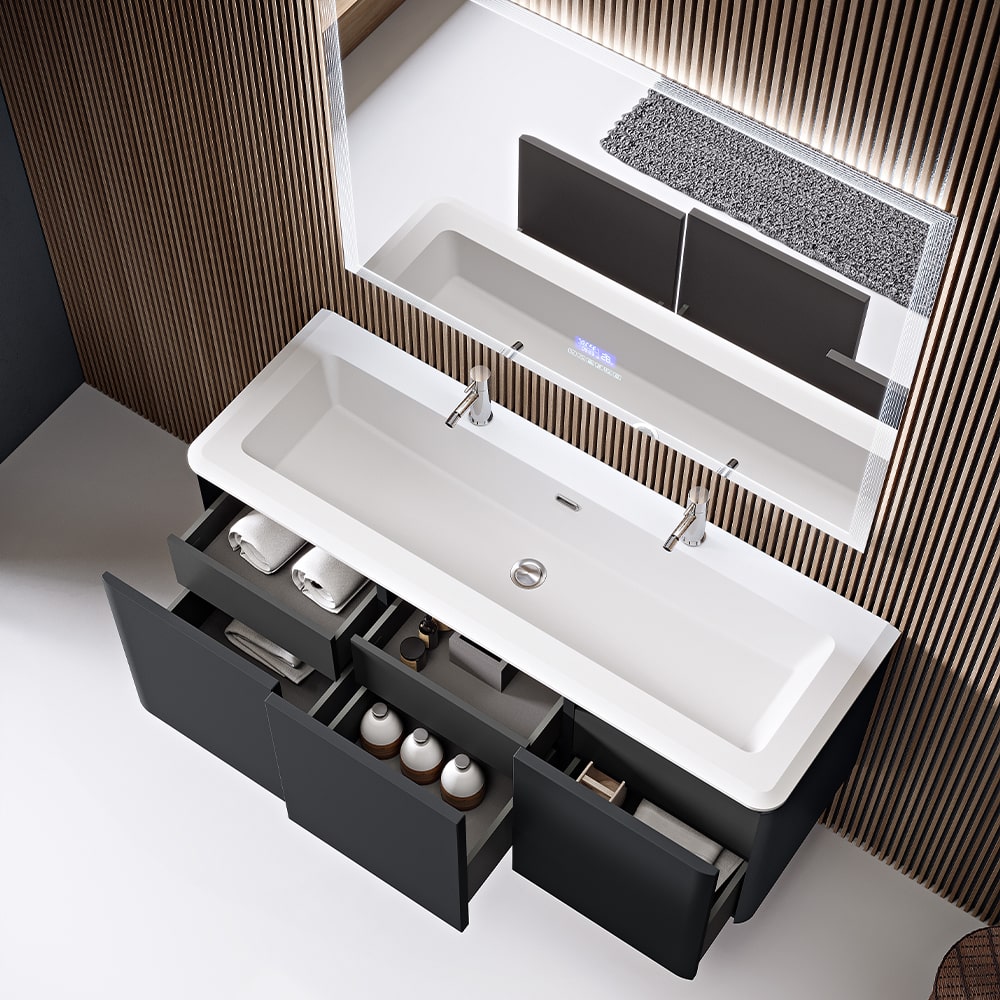 Icona Italian Vanity Unit With Stone Basin & LED Mirror (MATT GRAPHITE 1200MM)