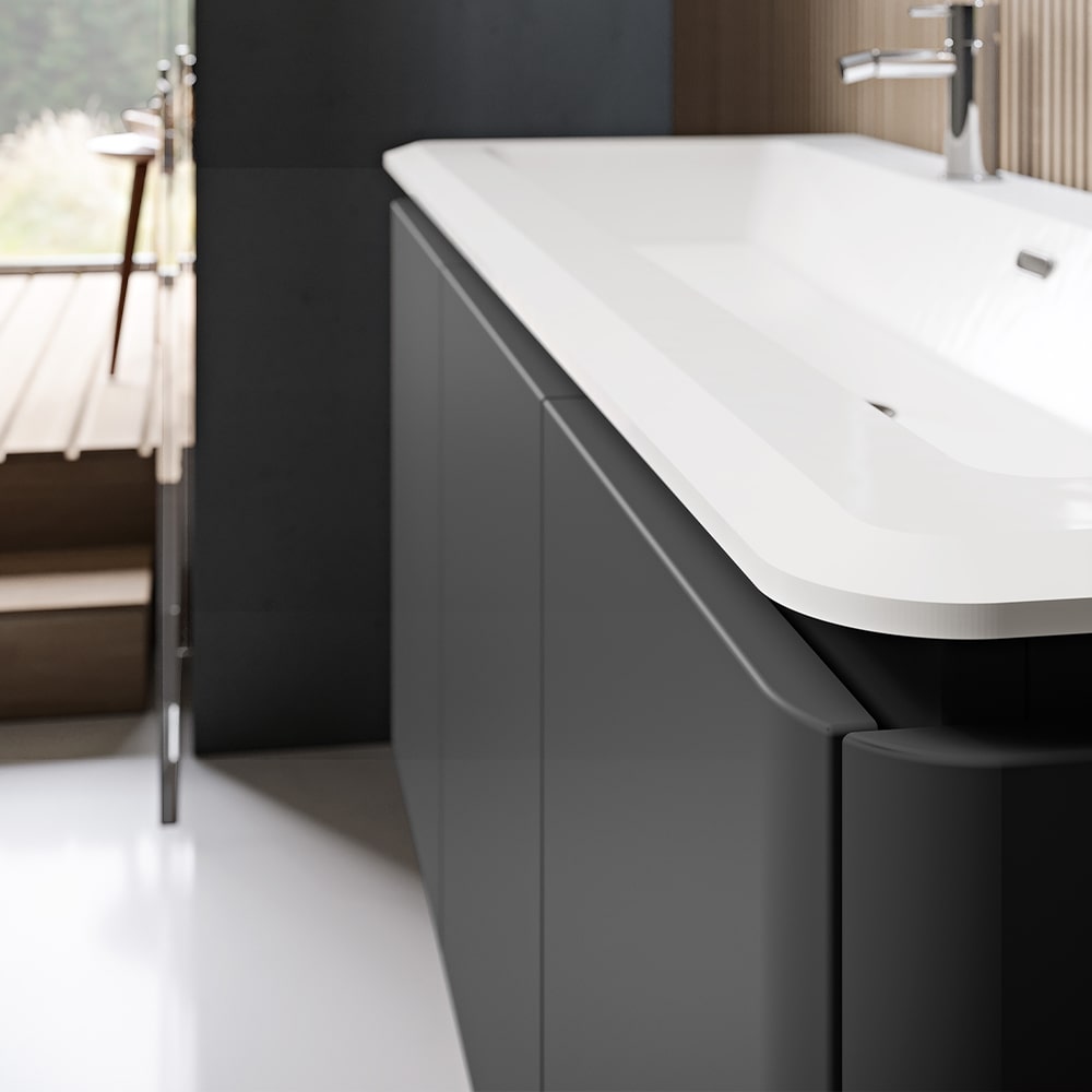 Icona Italian Vanity Unit With Stone Basin & LED Mirror (MATT GRAPHITE 1200MM)
