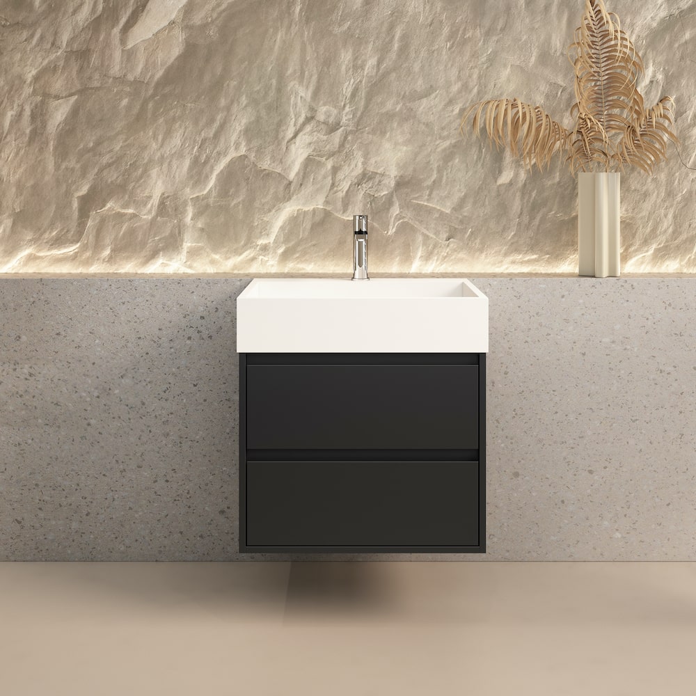 Boston Matt Black Vanity With Stone Resin Basin - 600mm