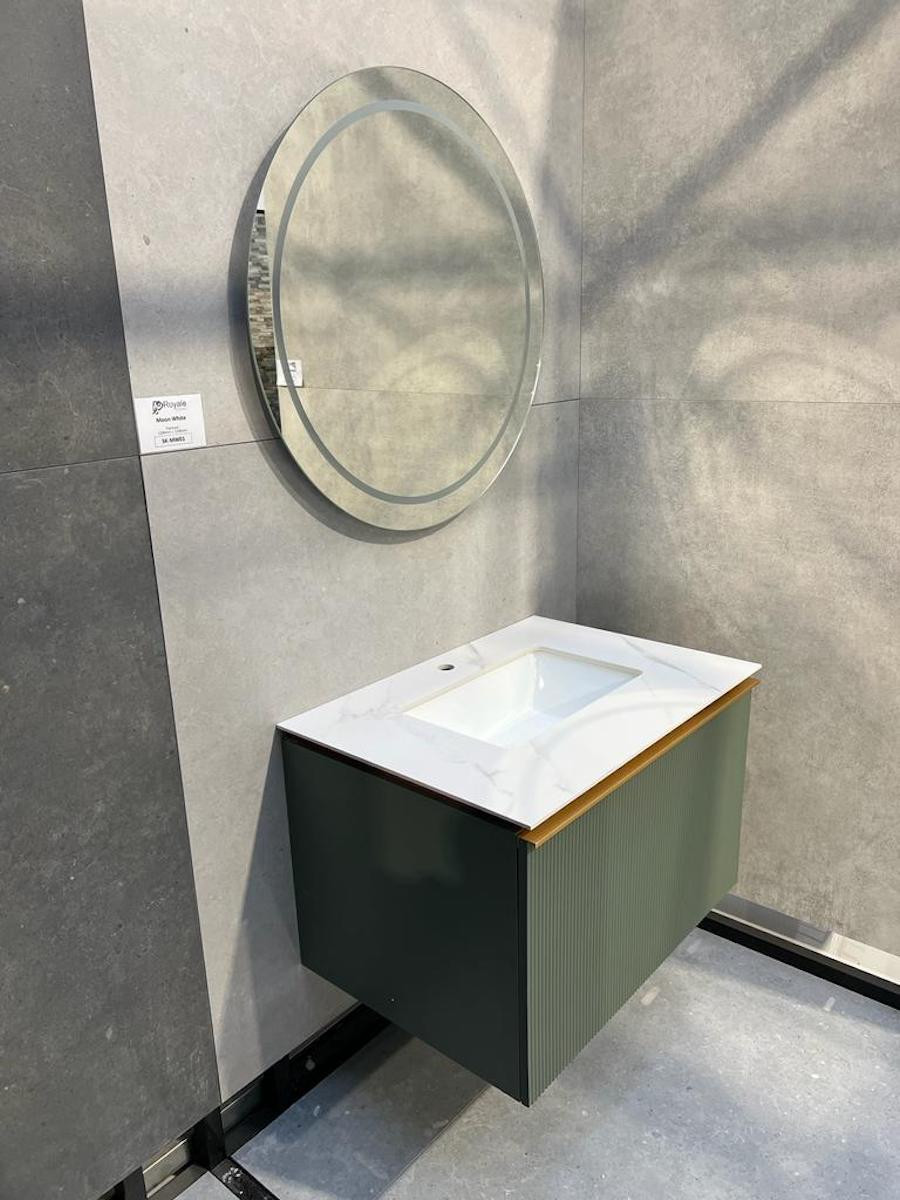 Florence Green Fluted Vanity With Dual Inner Drawer and LED Mirror - 800mm
