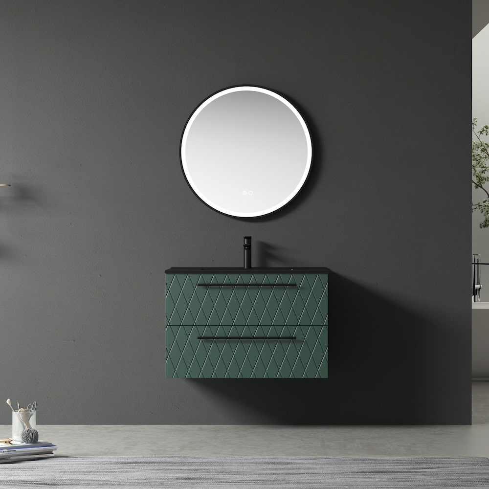 Naples Green Vanity With Matt Black Basin & Aluminium Frame LED Mirror - 800mm