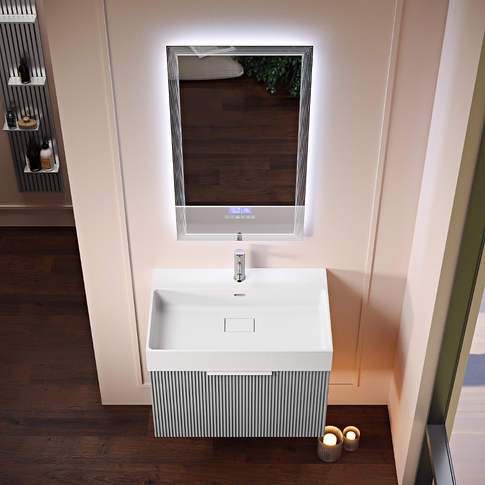 Capri Italian Vanity Unit With Stone Basin & Smart Mirror (MATT GREY 700MM)
