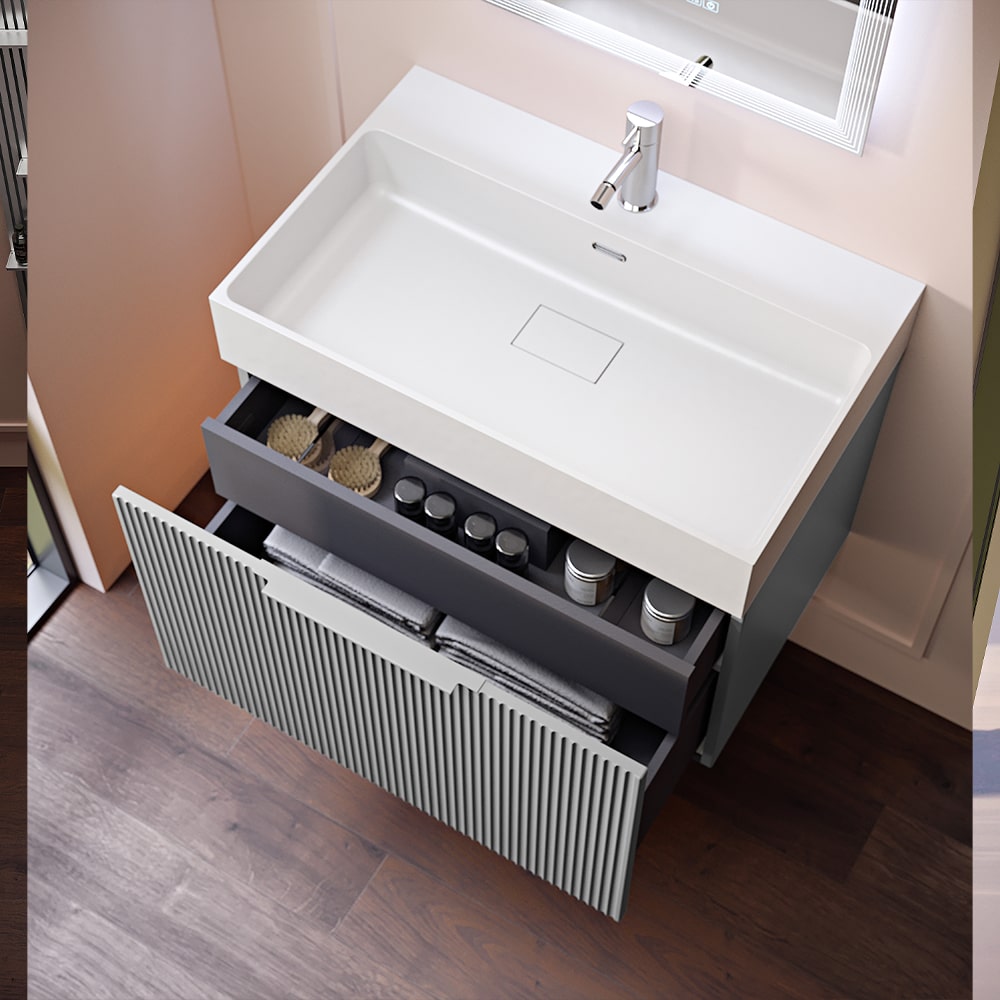 Capri Italian Vanity Unit With Stone Basin & Smart Mirror (MATT GREY 700MM)