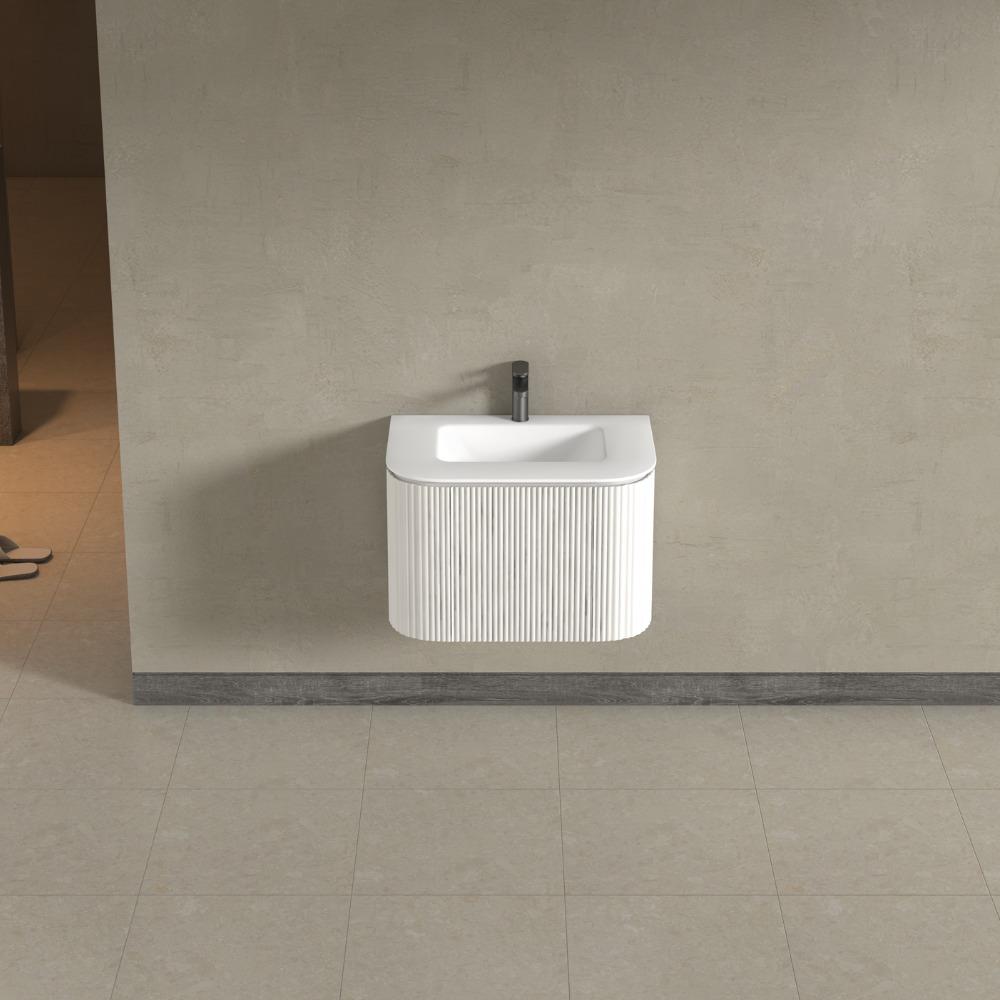 Kensington White Wall Hung Rectangular Basin Fluted Bathroom Vanity Unit With Side Cabinets 750mm