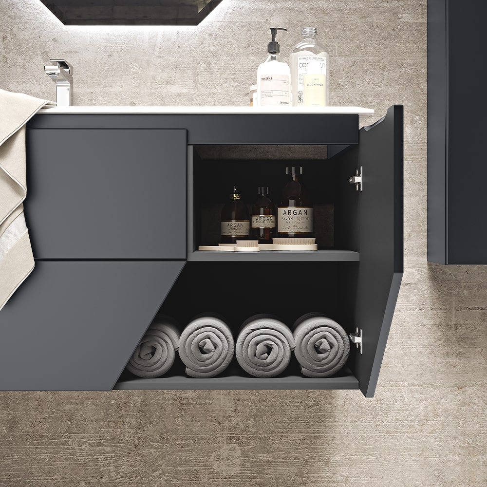 Naples Italian Vanity Unit With Stone Basin & LED Mirror (MATT GRAPHITE 1050MM)
