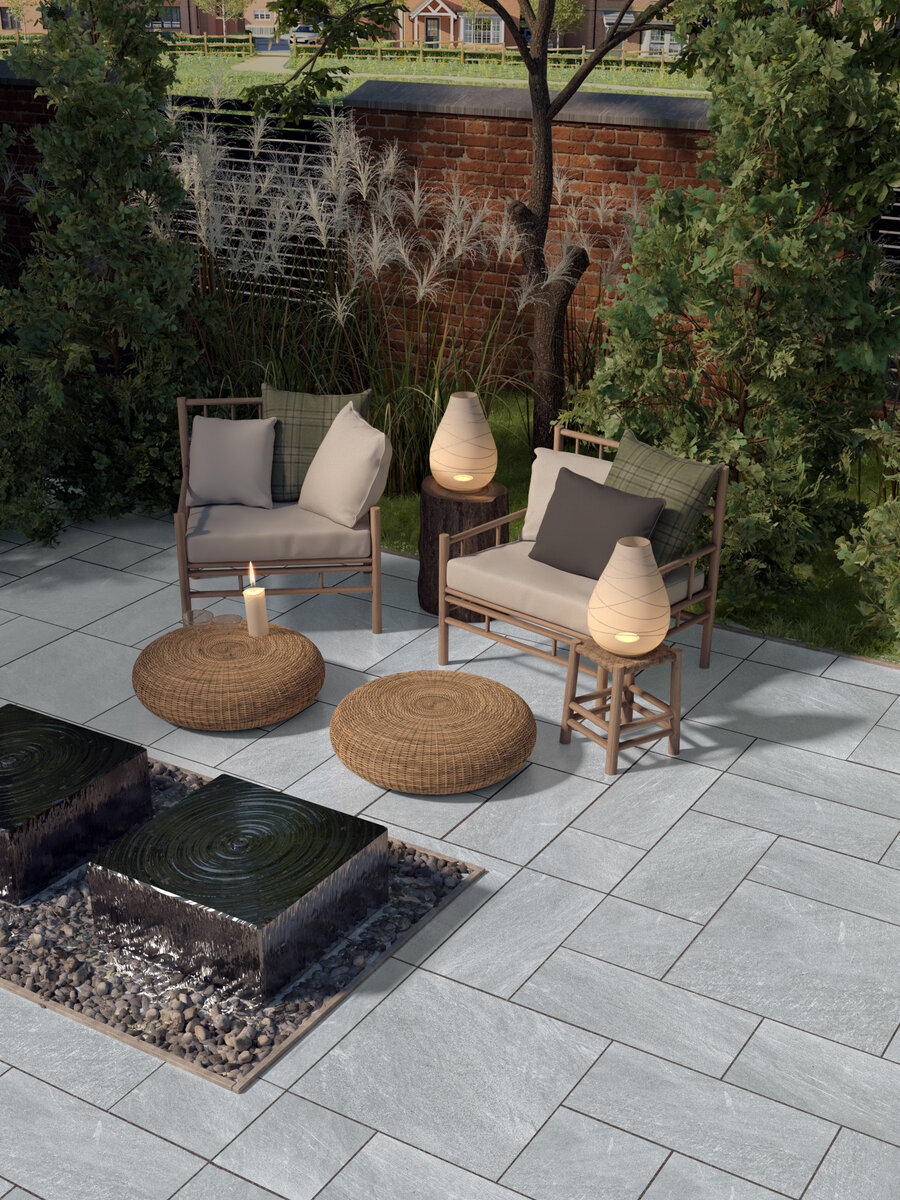 Quartzi Grey Granite Effect Outdoor Porcelain Paving Slabs - Mix Size Pack