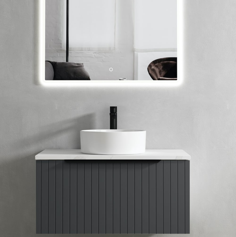 Valar Dark Grey Fluted Vanity With LED Mirror - 800mm