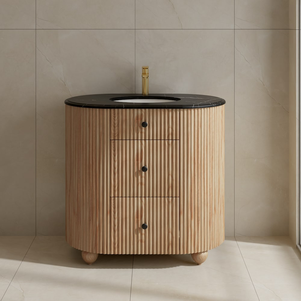 Soul Black Marquina Marble Top & Solid Wood Freestanding Vanity - 900mm