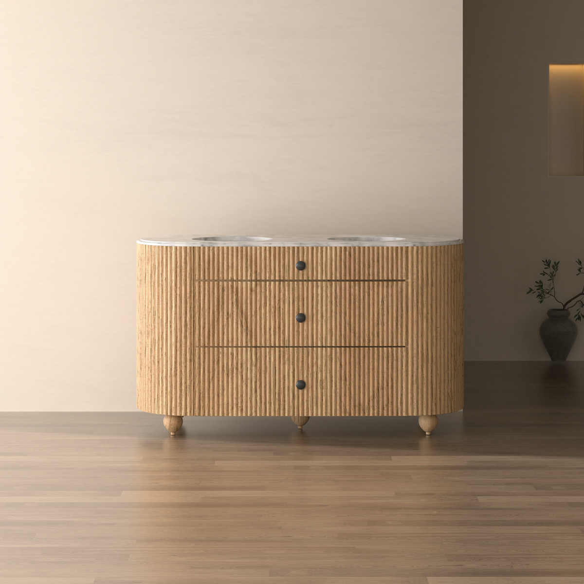 Soul White Carrera Marble Top & Solid Wood Freestanding Double Sink Vanity - 1500mm