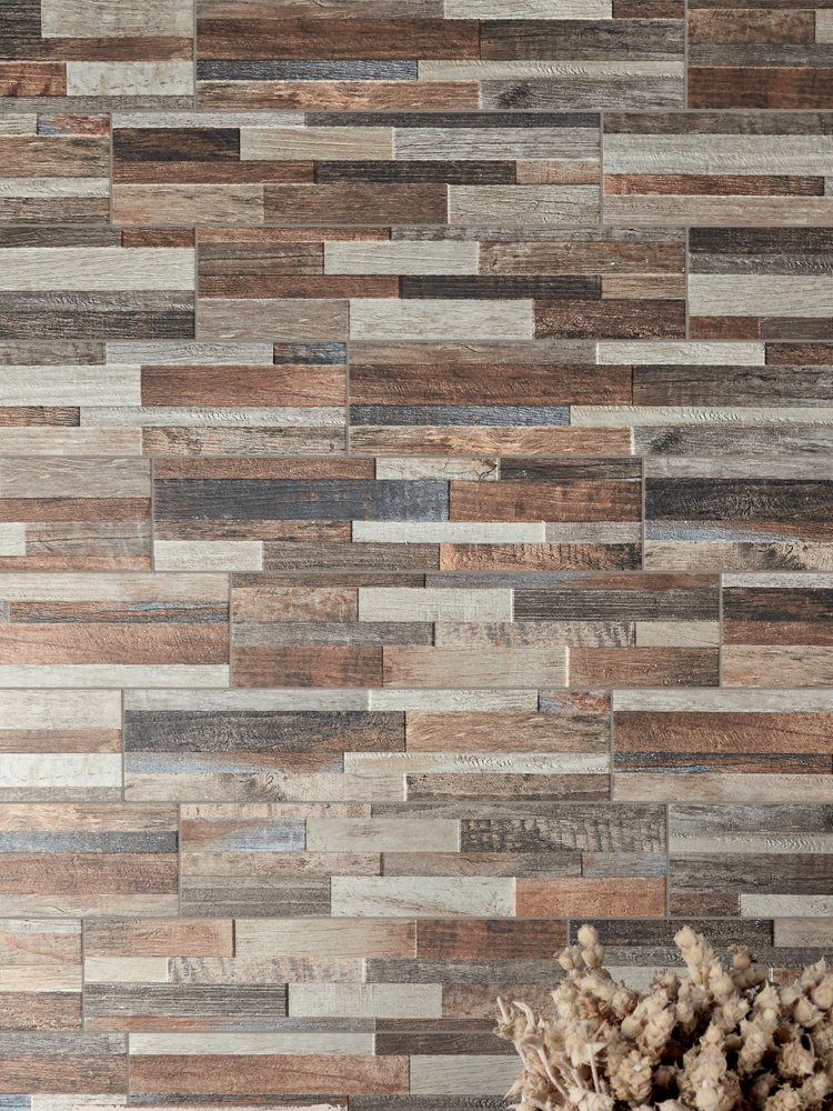 Multicolour Wood Split Face Effect Outdoor Porcelain Wall Tiles - 150x610x7-11(mm)