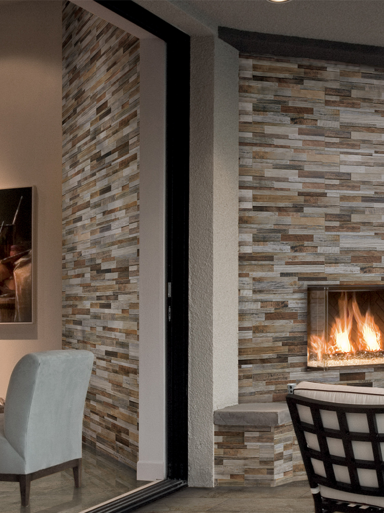 Multicolour Wood Split Face Effect Outdoor Porcelain Wall Tiles - 150x610x7-11(mm)